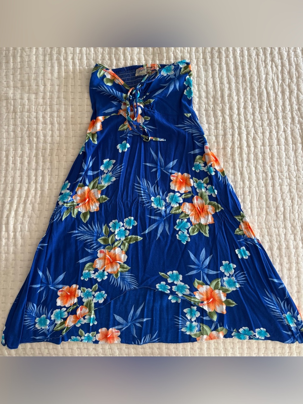Girls Blue Tropical Floral Sundress with Tie-Front Detail